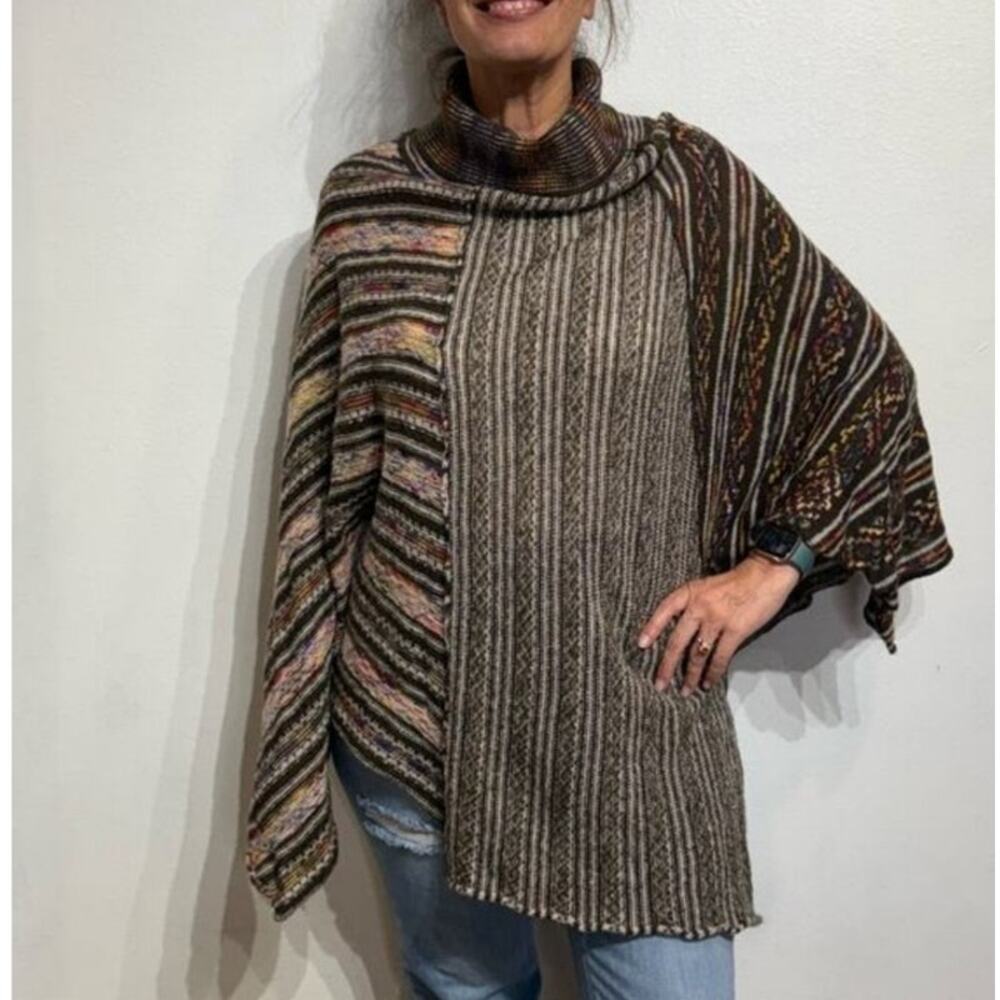 Free People Alpaca Wool Blend Colorful Knit Poncho EUC